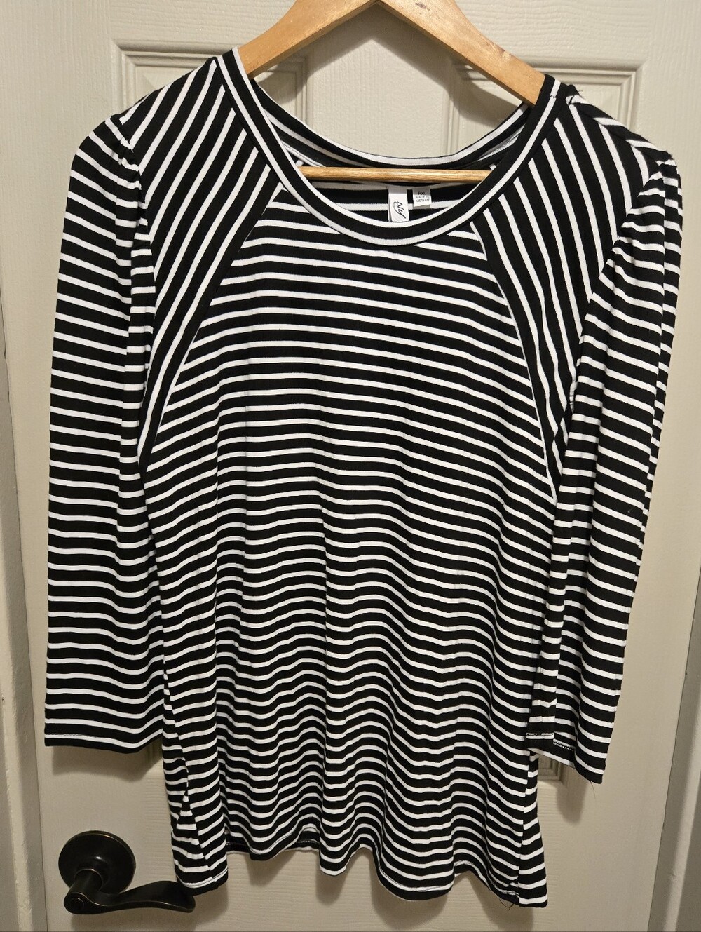 NY Collection Black and White Striped Long Sleeve Top Sz PXL